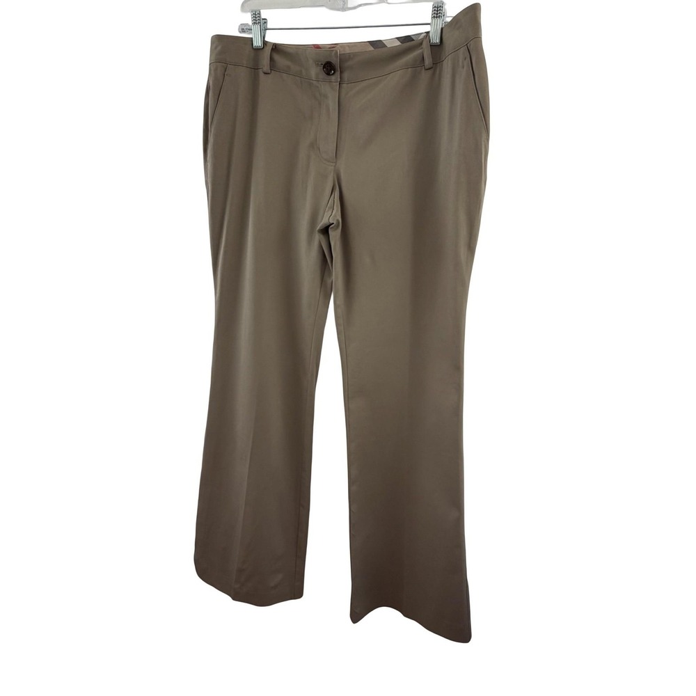 Burberry London Pants Womens 12 Beige Cotton Stretch Chino Bootcut Work Tan - Picture 7 of 16